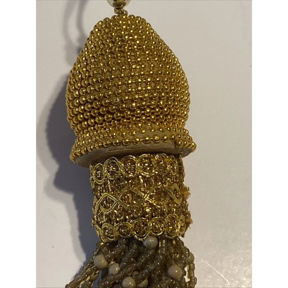 Vintage Gold Beaded Handmade Christmas Ornament 8